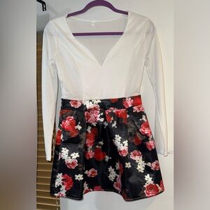 Elegant Floral A-Line Mini Dress in Black and Red